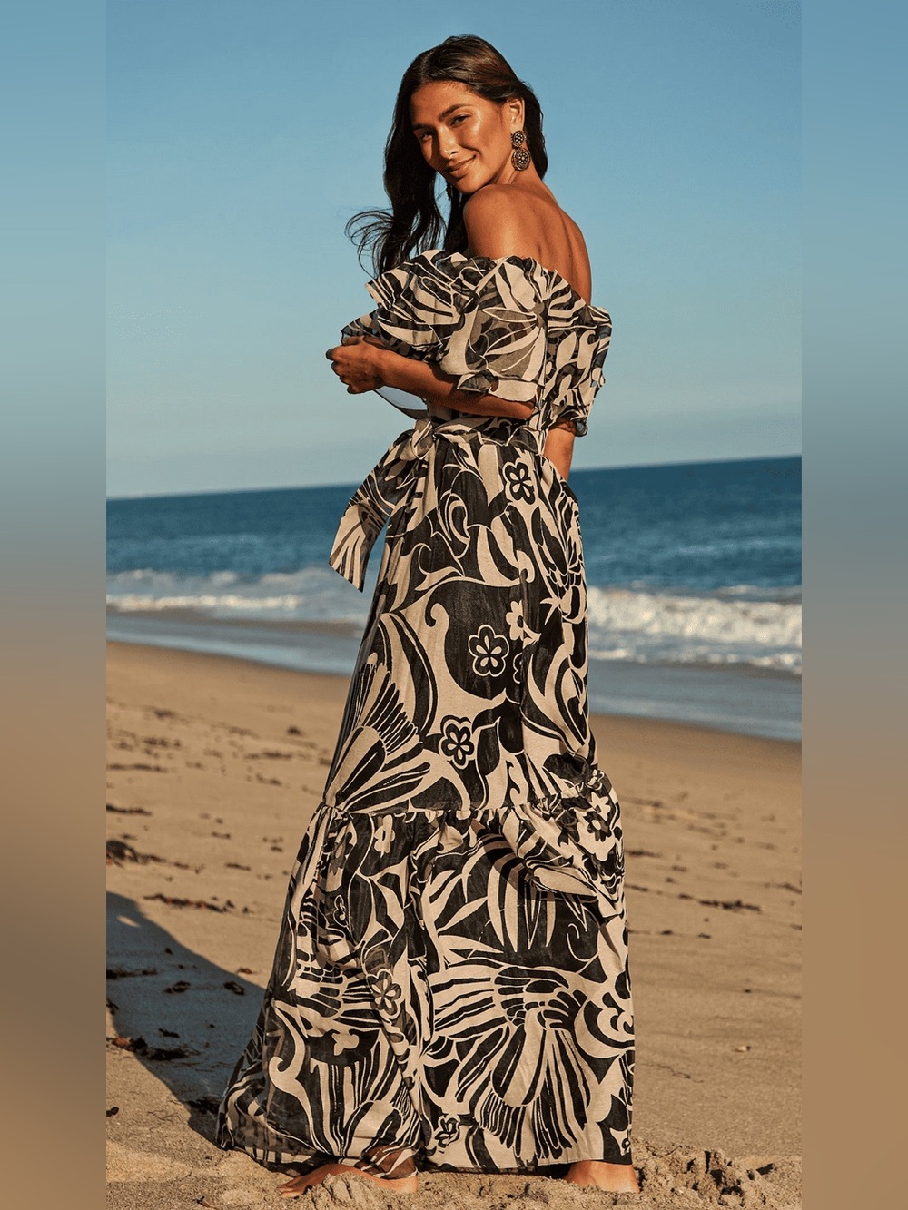 Trina Turk Flowery Summer Wedding Dress Black Tan Floral Burnout Maxi Sz S